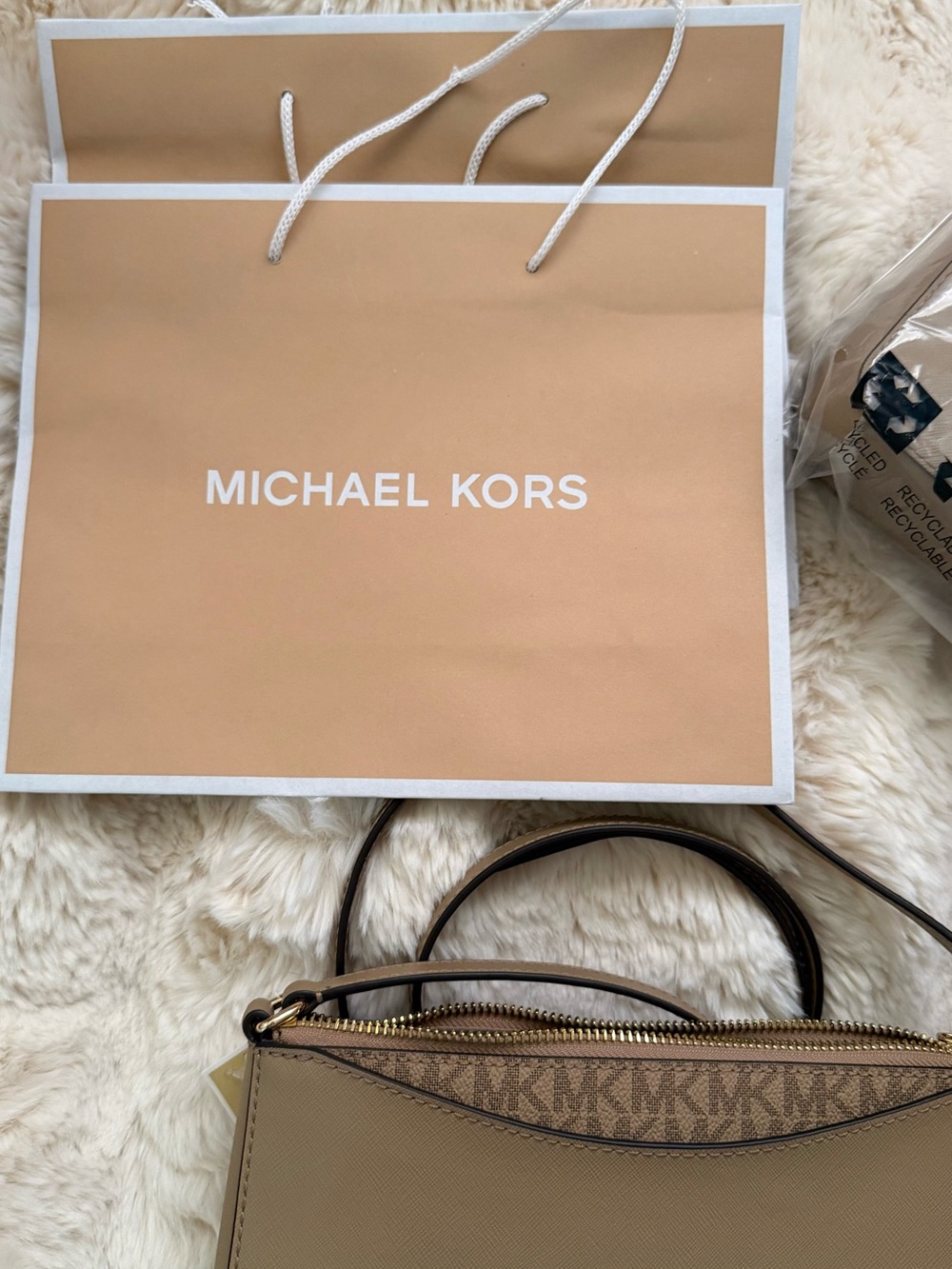 Michael Kors Taupe Saffiano Leather Shoulder Bag with Gold Hardware - Picture 9 of 11
